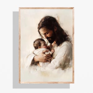 Jesus und Neugeborene Digital Art LDS Druck, Trost bei Kind Verlust Totgeboren, Christliches Baby Gedenken, Gender Neutral Aquarell Download P306