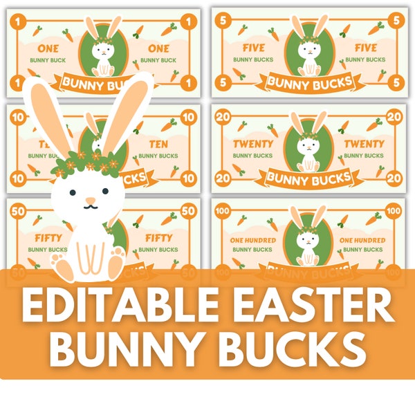 Easter Bunny Bucks Printable Template, Editable Money Reward System for Kids, DIY Easter Games & Classroom Rewards, Canva Digital Download