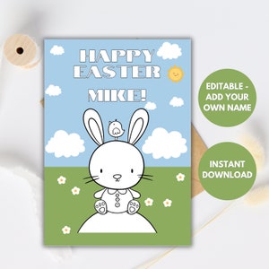 Carte de Pâques imprimable personnalisée à colorier pour les enfants, carte de Joyeuses Pâques - petit-fils, petite-fille, nièce, grands-parents, Pâques PDF imprimable
