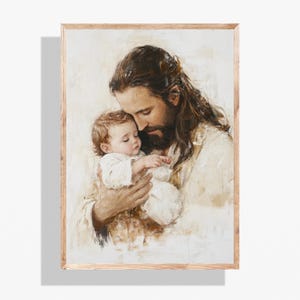Jesus hält Fehlgeburt Baby Gemälde, Baby Gedenkwand Kunst, tröstendes christliches Trauergeschenk, Totkind Sympathie Kunst LDS Druck P302