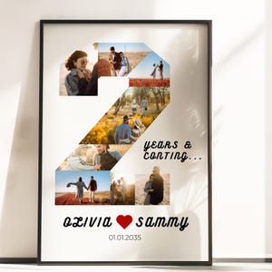 Two Years and Counting Photo Collage for Him HEr, 2nd Anniversary Gift for Boyfriend Girlfriend Wife, Editable Number Collage Printable P470