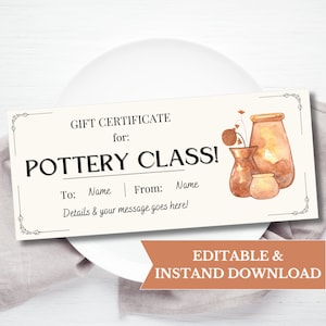 Keramik Klasse Geschenkgutschein Vorlage, benutzerdefinierte Keramik Klasse Geschenkgutschein zum ausdrucken, Überraschung Keramik Klasse Coupon, einzigartiges Geschenk für sie