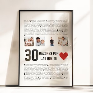 Regalo de 30 Cumpleaños, Póster Personalizado de 30 Razones Por Las Que Te Queremos, Regalo Único y Especial Para Celebrar 30 Años P141