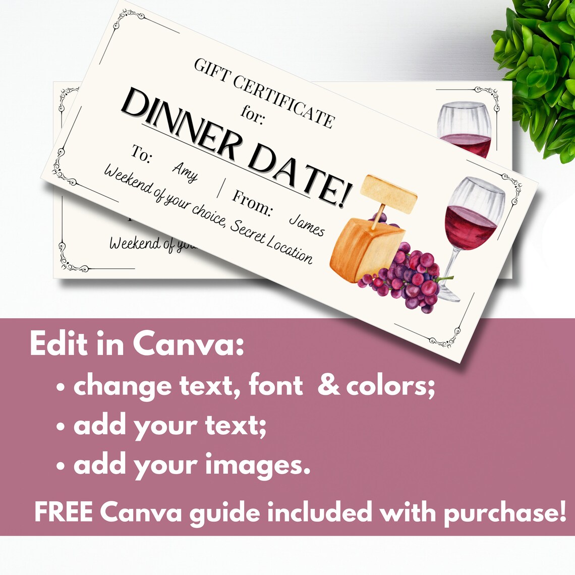 Dinner Date Gift Certificate, Date Night Printable Coupon Template ...