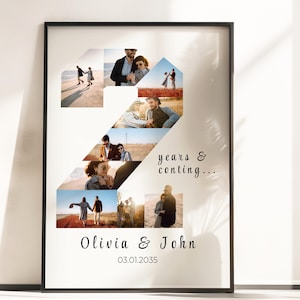 Editable 2nd Anniversary Photo Collage Gift for Him / Her, 2 Year Anniversary Picture Collage for Boyfriend, Personalized Number Gift P469