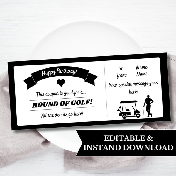 Golf Certificate Template, Golf Gift For Him, Fathers Day Golf, Dad Golf Gift, Anniversary Golf Ticket Template, Golf Printable Voucher