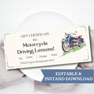 Sjabloon motorrijlessen cadeaubon afdrukbaar, motorrijbewijs, motorrijbewijs mannelijke verjaardagscadeaubon 101