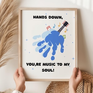 Gitaar muzikant vader Vaderdag vader verjaardag afdrukbare handafdruk kunst ambacht direct downloaden, peuter baby aandenken cadeau van kinderen H10-15