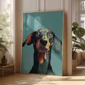 Dackel Geschenk Wand Kunst zum ausdrucken – Mid Century Modern Hunde Illustration – Vintage Haustier Dekor