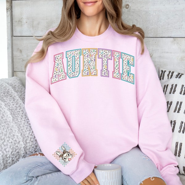 Easter Auntie Bunny Pastel Varsity Lettering Women's Sweatshirt, Family Easter Gift, Easter Auntie Bunny Sweatshirts, Auntie Bunnies Shirt