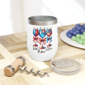 Wine Tumbler, Patriotic Red White Blue USA Flag 4th of July, Stemless Cup, Gift for Wine Lover, Memorial Day Decor, Independence Day Gift
