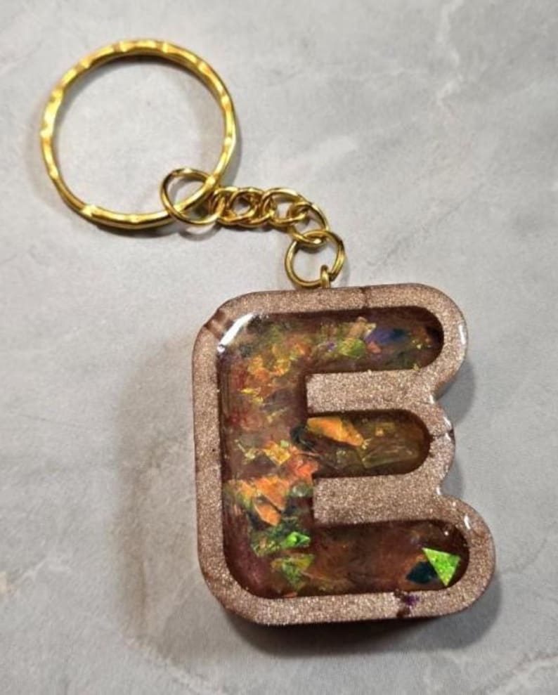 Resin Letter E Keychain: Personalized Initial Charm - Sunflower, Beach ...