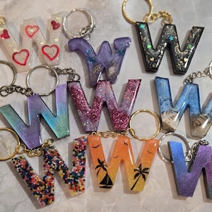 Resin Letter W Keychain: Personalized Initial Charm, Beach, Galaxy, Sprinkles