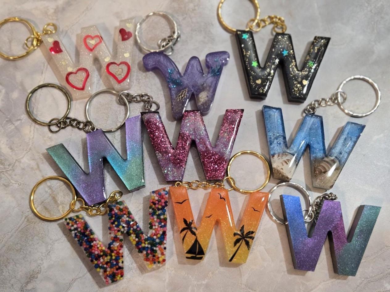 Resin Letter W Keychain: Personalized Initial Charm, Beach, Galaxy