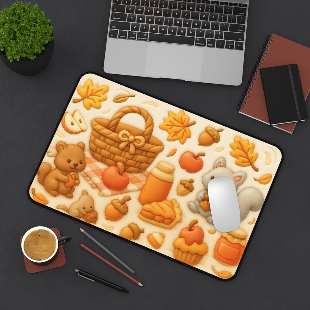 Coldtop Desk Mat - Fall Picnic Cozy Critters & Autumn Treats Work Mat, Non-slip ...