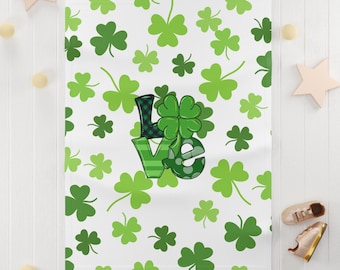 St. Patricks Day Soft Fleece Baby Blanket, Shamrock Blanket, Irish Baby Gift, Cozy Nursery Decor, Holiday Baby Throw