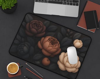 Moody Floral Desk Mat, Dark Aesthetic Workspace Decor, Gothic Flower Mouse Pad, Large Office Mat with Vintage Garden Vibes