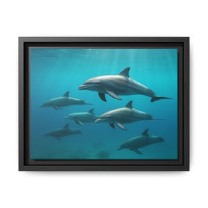 Framed Dolphin Canvas Print: Coastal Ocean Wall Art