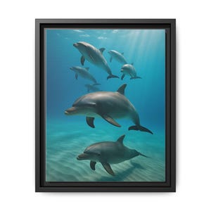 Dolphin Canvas Wall Art: Coastal Ocean Print, Marine Wildlife Decor
