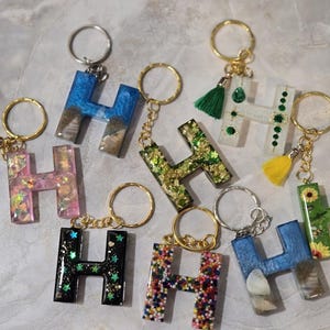 Letter H Resin Keychain: Sunflower, Beach, Sprinkles Initial Bag Charm