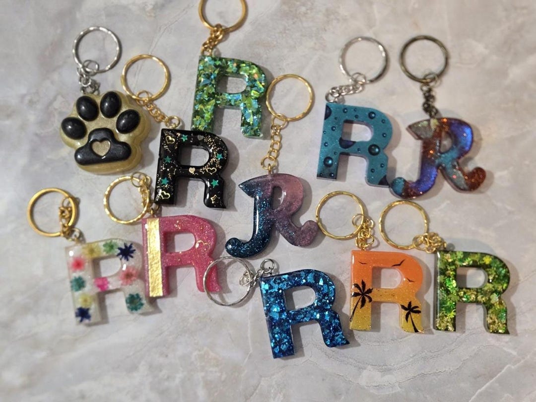Resin Letter R Keychain: Personalized Initial Charm, Handmade - Etsy