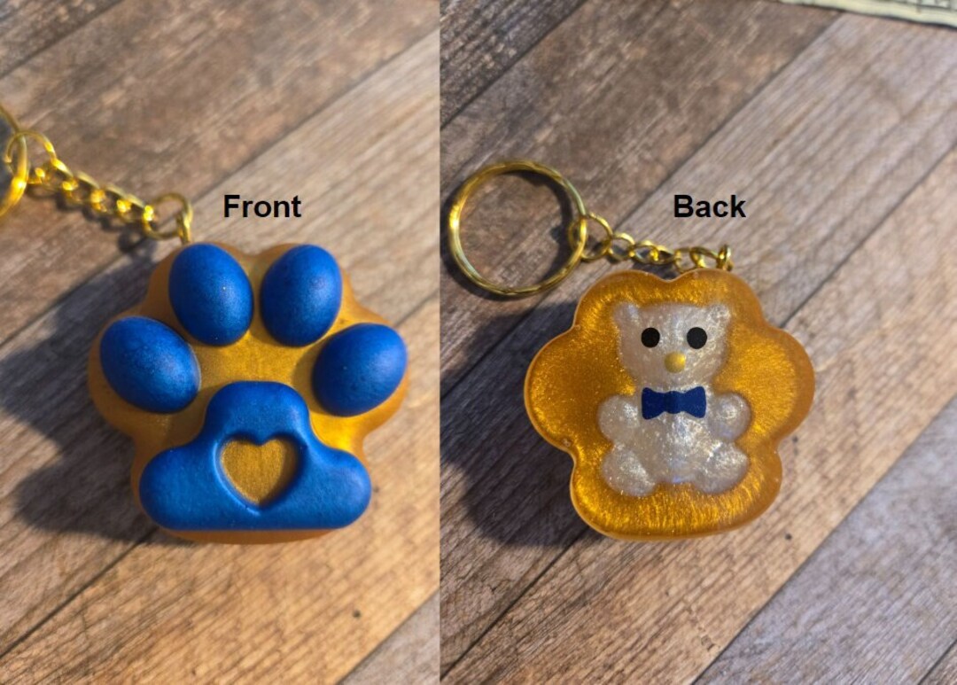Blue Paw Print Keychain • Double-sided Resin Keychain With Teddy Bear ...