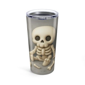 Skellies Tumbler, 20oz Skeleton Halloween Travel Mug | Spooky Cute Dog & Bone Design | Insulated Stainless Steel Fall Gift