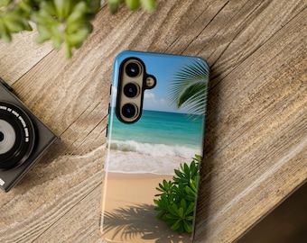 Tropical Beach Samsung or Galaxy Phone Models, Ocean Shoreline Phone Cover with Palms and Sand, Coastal Vibes Protective Case