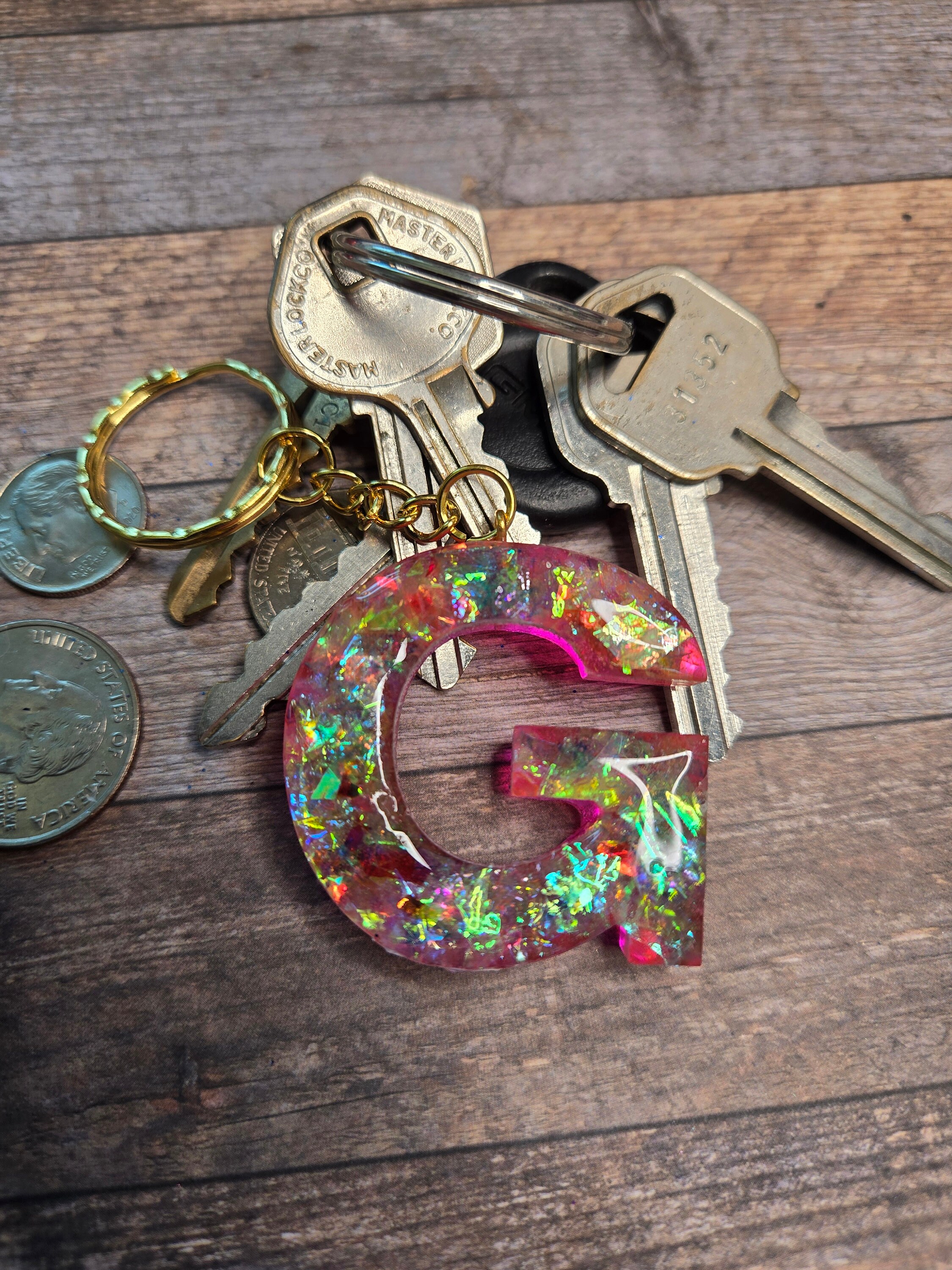 Handmade Resin Alphabet Letter G Keychain, Keyring, Sea Life Makes a