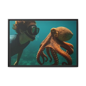 Octopus and Diver Canvas Print: Coastal Nautical Wall Art