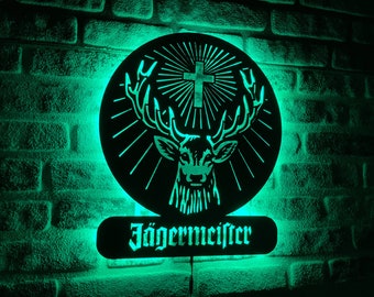 Jägermeister Led-Schild, Neon-Schild, Jägermeister Wandkunst, Jägermeister Led-Licht, Wand-Dekor, Nachtlicht, Wohnkultur, Handgemachtes LED-Schild