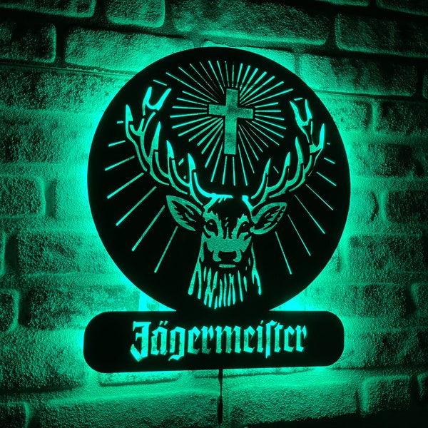 Enseigne LED Jagermeister, enseigne au néon, art mural Jagermeister, lumière LED Jagermeister, décoration murale, veilleuse, décoration d'intérieur, enseigne LED fait main