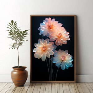 Impressão de flores de dália, download digital de flores, impressão digital de flores, impressão de arte de parede digital, arte de parede floral, pintura digital, impressão de flores