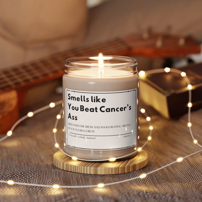 Smells like You Beat Cancer's Ass Candle, Remission Gift, Fuck Cancer Gift image 4