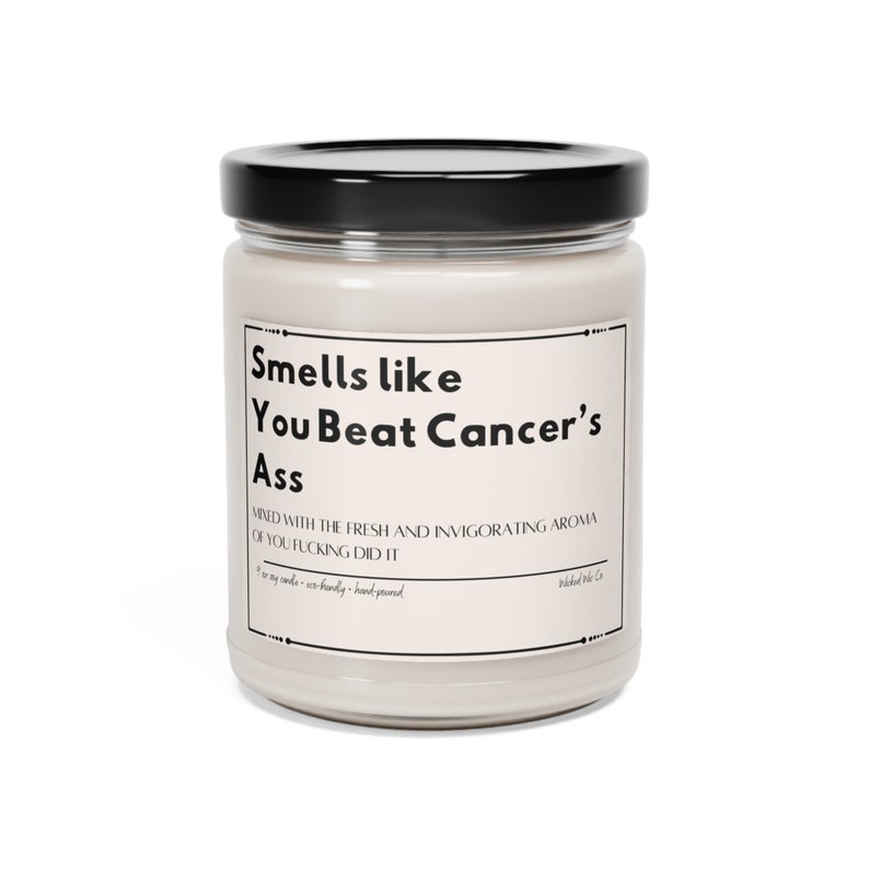 Smells like You Beat Cancer's Ass Candle, Remission Gift, Fuck Cancer Gift image 2