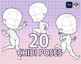 Chibi anime poses stamps for Photoshop and Clip Studio