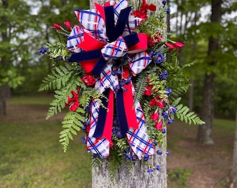 Patriotic Door Swag Red White Blue Wreath Front Door Decor Memorial Day Fourth of July Summer Porch Decor