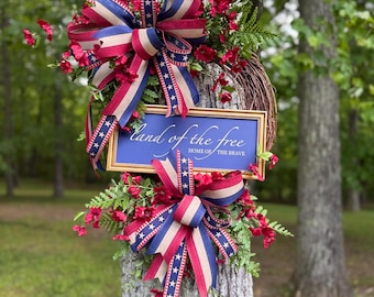 Patriotic Grapevine Wreath Americana Front Door Decor Red White Blue Summer Wreath Memorial Day Fourth of July Decor
