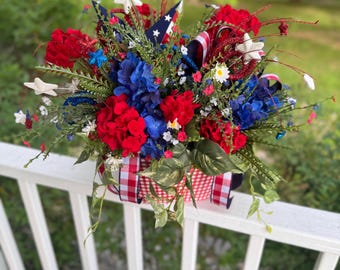 Patriotic Floral Arrangement | Red White Blue Centerpiece | Fourth of July Decor | Memorial Day Table Decor | Americana Home Decor | Summer