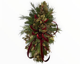 Christmas Centerpiece or Wreath Winter Candle Ring Holiday Table or Door Decor Red Velvet Bow