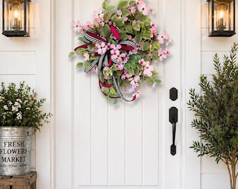 Spring Dogwood Wreath Pink Floral Wreath Front Door Wreath Everyday Wreath Farmhouse Decor Door Hanger