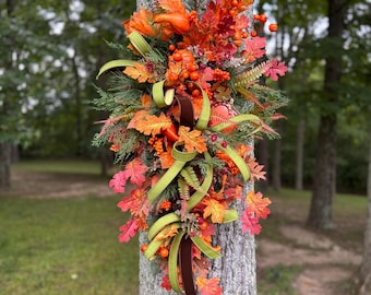 Large Fall Swag for Front Door Autumn Door Swag Pumpkin Fall Decor Thanksgiving Door Hanging Farmhouse Autumn Centerpiece Handmade