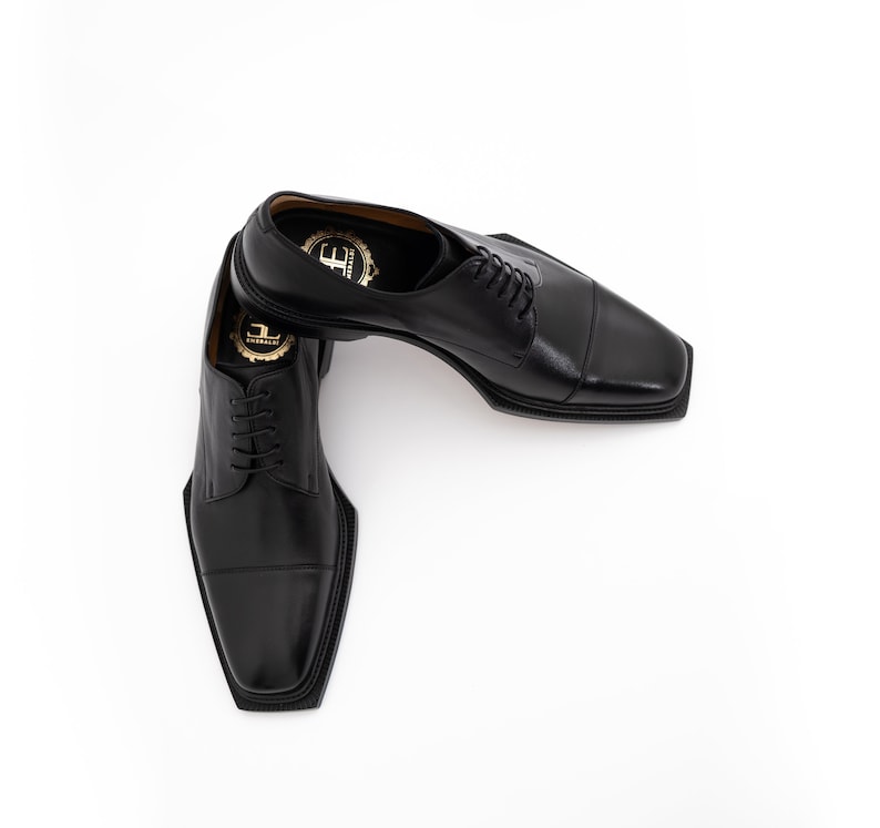 LUXURY MEN'S Shoes, Combination Calfskin and Nappa Leather, Imported From Italy. Square Front, Cap Toe image 2