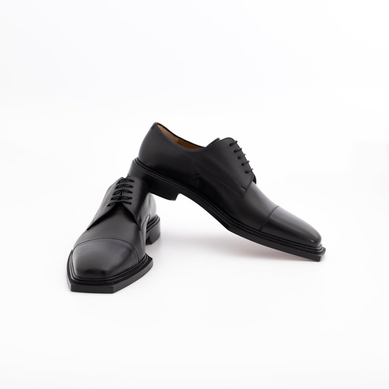 LUXURY MEN'S Shoes, Combination Calfskin and Nappa Leather, Imported From Italy. Square Front, Cap Toe image 6