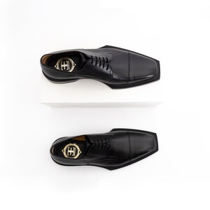 LUXURY MEN'S Shoes, Combination Calfskin and Nappa Leather, Imported From Italy. Square Front, Cap Toe image 5
