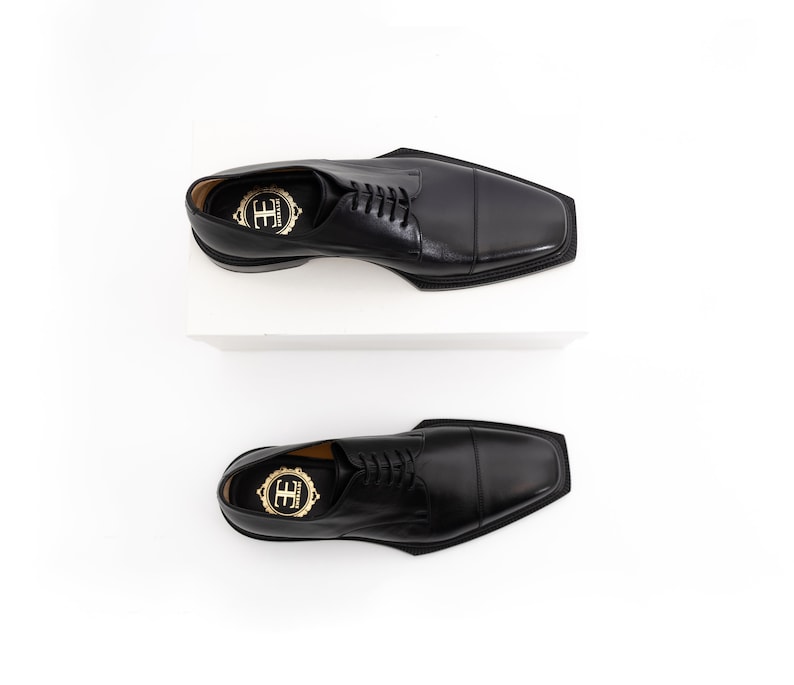LUXURY MEN'S Shoes, Combination Calfskin and Nappa Leather, Imported From Italy. Square Front, Cap Toe image 5