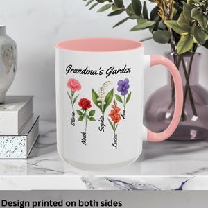 Personalisierte Omas Gartentasse, benutzerdefinierte Geburtsblume und Namen, personalisiertes Geschenk für Oma, Muttertagstasse