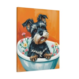 Gift for Schnauzer Owner, Canvas Print, Miniature Schnauzer Art, Dog Lover Decor, Bathroom Decor, Home Decor