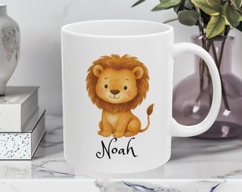 Lion Mug, Custom Name Coffee Mug, Cute Animal Gift