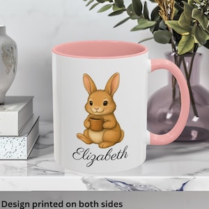 Personalized Bunny Ceramic Mug, Cute Rabbit Coffee Cup, Animal Lover Gift, Bunny Tea Mug, Bunny Design